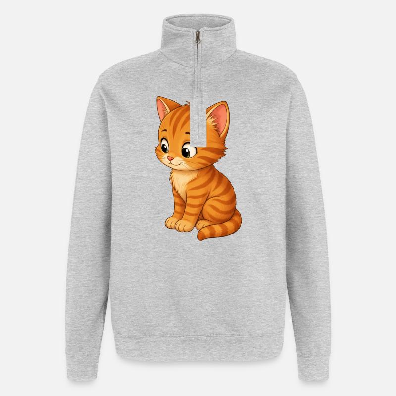 Tigre chaton - Sweat à zip 1/4 - gris chiné