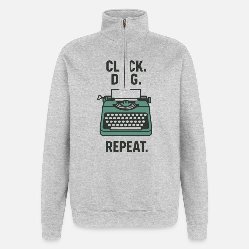 Klack Ding Repeat | Machine à écrire - Sweat à zip 1/4 - gris chiné