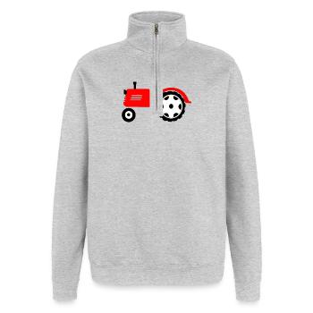 Ackerschlepper rote Landmaschine - Quarter-Zip-Sweatshirt - Grau meliert - Vorne - AI Model Female 172 light (172cm) & AI Model Male 178 dark (178cm)