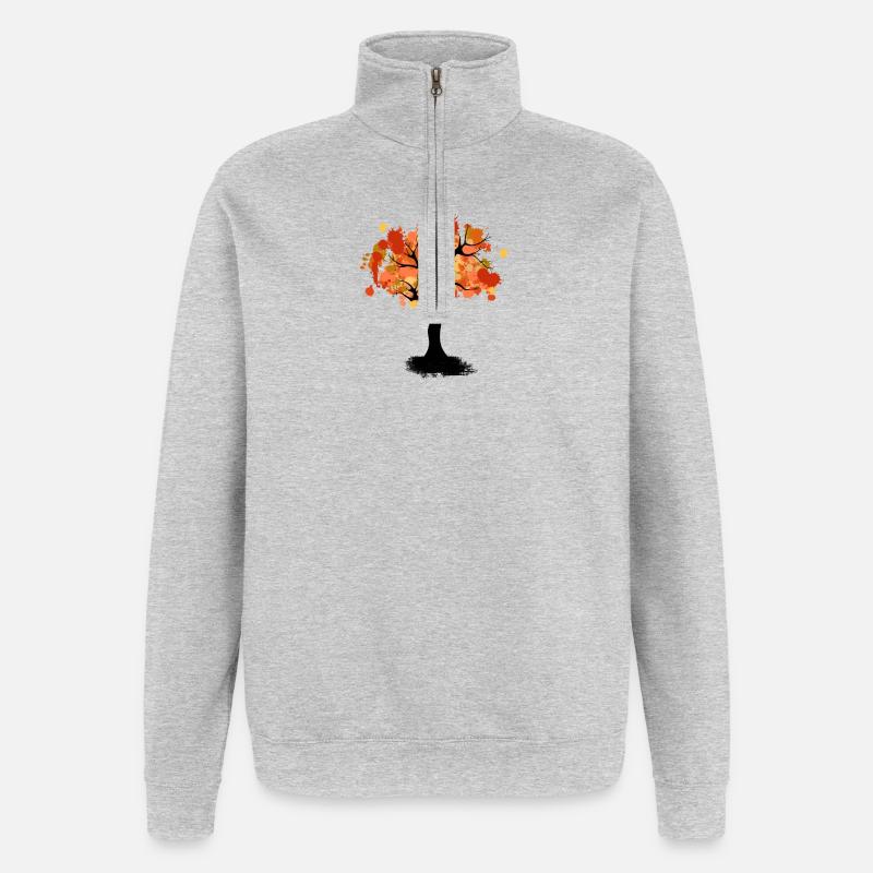 Herbstbaum - Quarter-Zip-Sweatshirt - Grau meliert