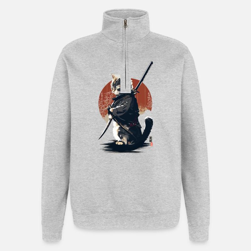Kawaii Neko Samurai : cat samurai - Quarter-Zip Sweatshirt - heather grey