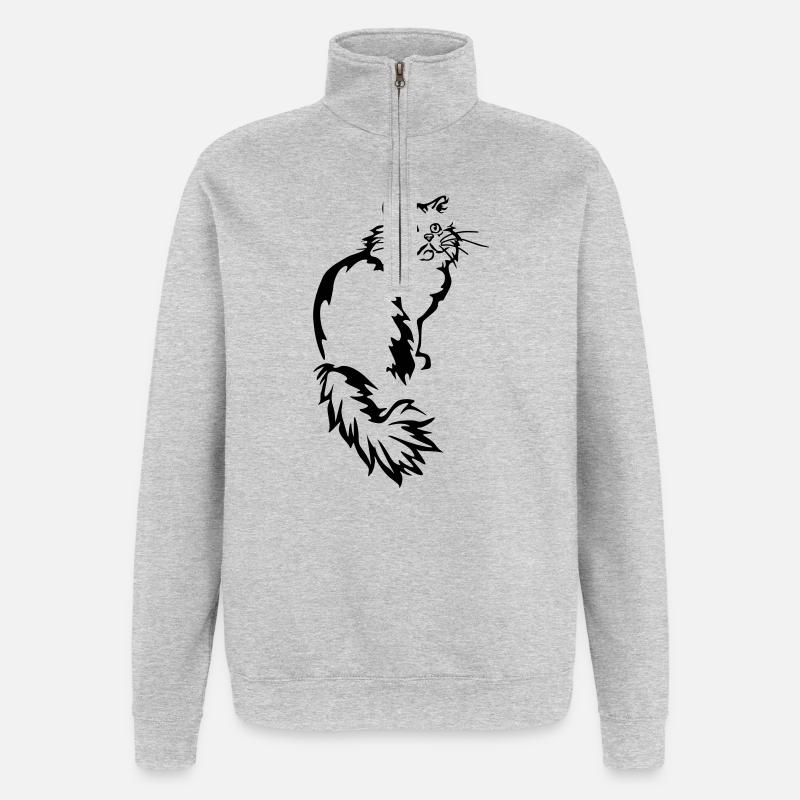 Persan - Chat persan - Sweat à zip 1/4 - gris chiné