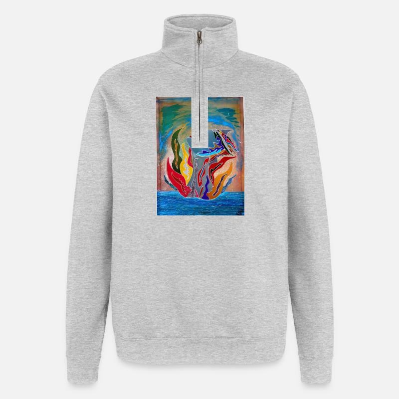 Bunter maritimer Traum - Quarter-Zip-Sweatshirt - Grau meliert