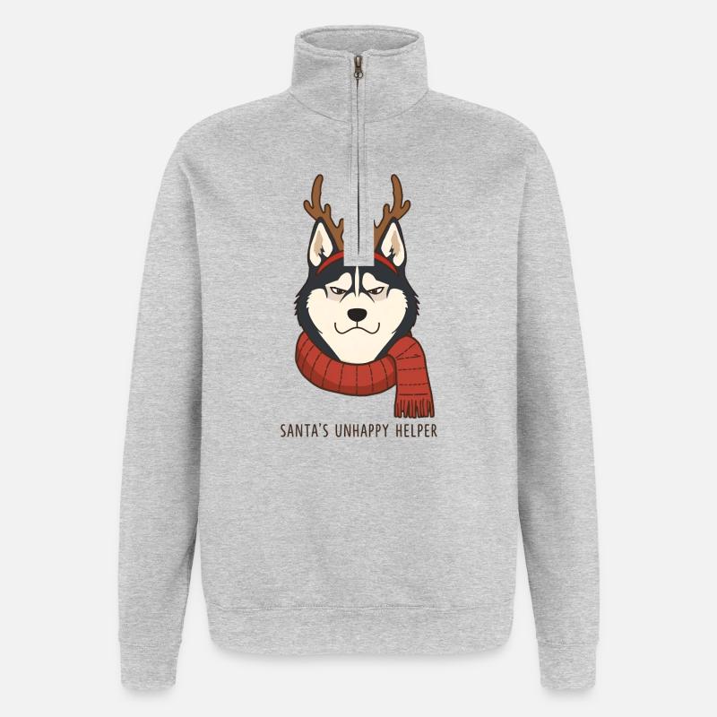 Grumpy Husky – Santa’s Unhappy Helper - Sweat à zip 1/4 - gris chiné