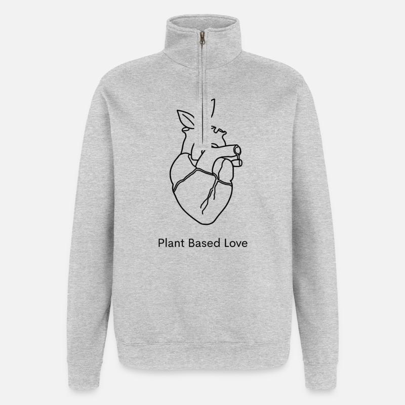 Plantbased Love – Herz & Blatt Fine Line - Quarter-Zip-Sweatshirt - Grau meliert