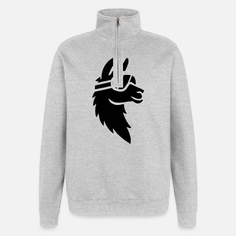 Lama mit Skibrille - Quarter-Zip-Sweatshirt - Grau meliert