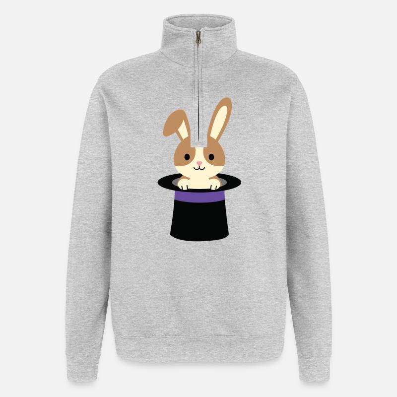 Le Lapin du Chapeau du Magicien - Sweat à zip 1/4 - gris chiné