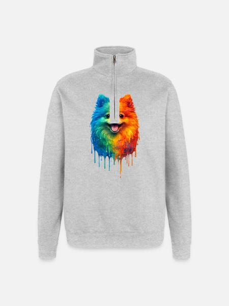 Pomeranian in bright colours - Quarter-Zip Sweatshirt - heather grey