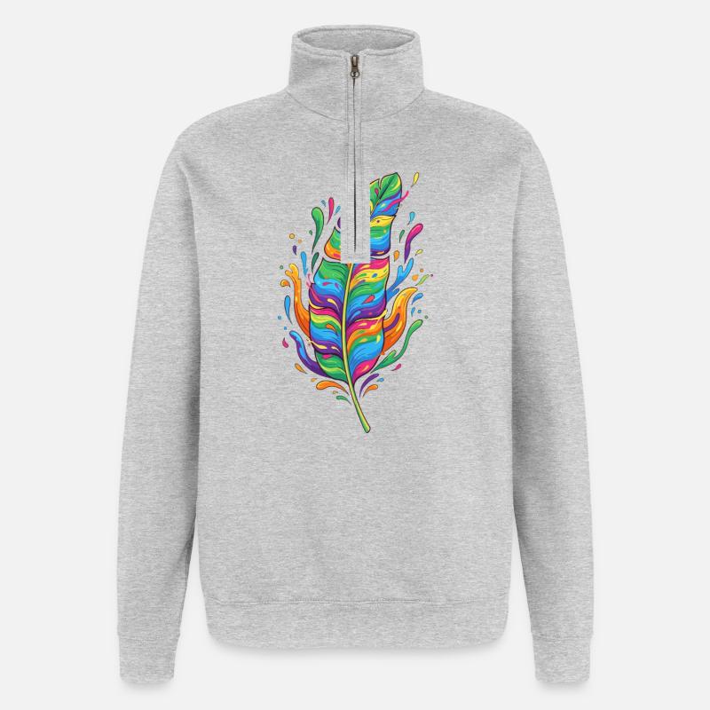 Regenbogenfeder Farbexplosion - Quarter-Zip-Sweatshirt - Grau meliert