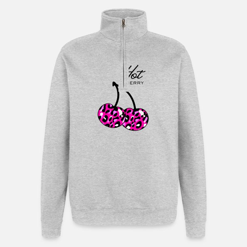 Cerisier à motif léopard rose - Sweat à zip 1/4 - gris chiné