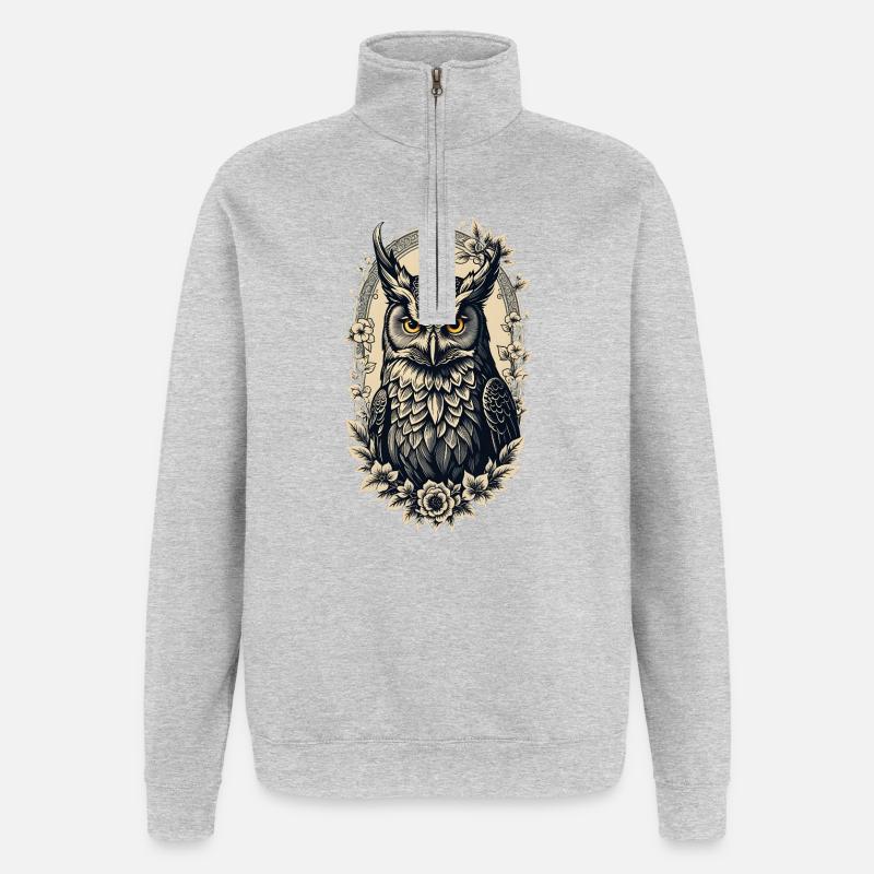 Noble Long-eared Owl - Quarter-Zip Sweatshirt - heather grey