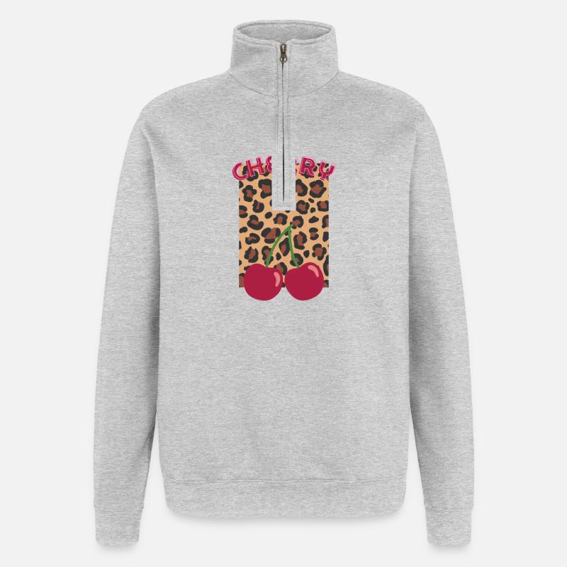 Cerises à l’apparence de léopard - Sweat à zip 1/4 - gris chiné