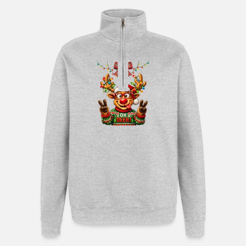 Oh Deer Weihnachtshirsch - Quarter-Zip-Sweatshirt - Grau meliert