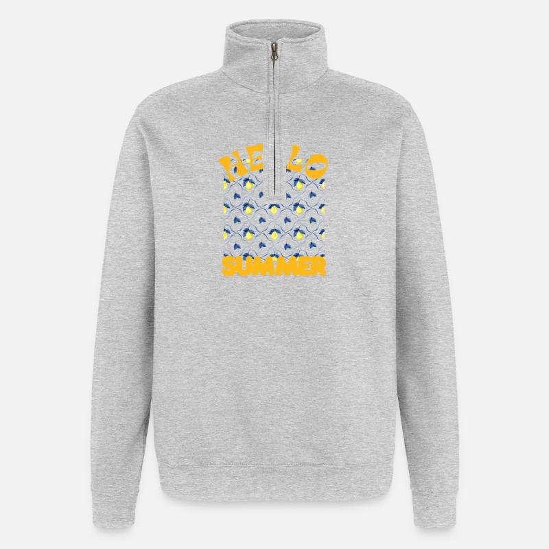 Hallo Sommer Zitronenmuster - Quarter-Zip-Sweatshirt - Grau meliert