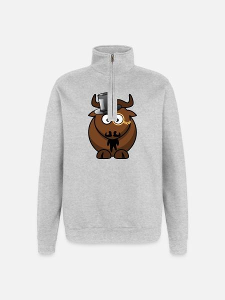 Büffelkarikatur mit Monokel - Quarter-Zip-Sweatshirt - Grau meliert