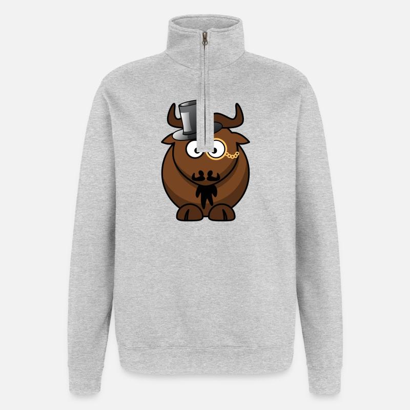 Caricature de buffle avec monocle - Sweat à zip 1/4 - gris chiné