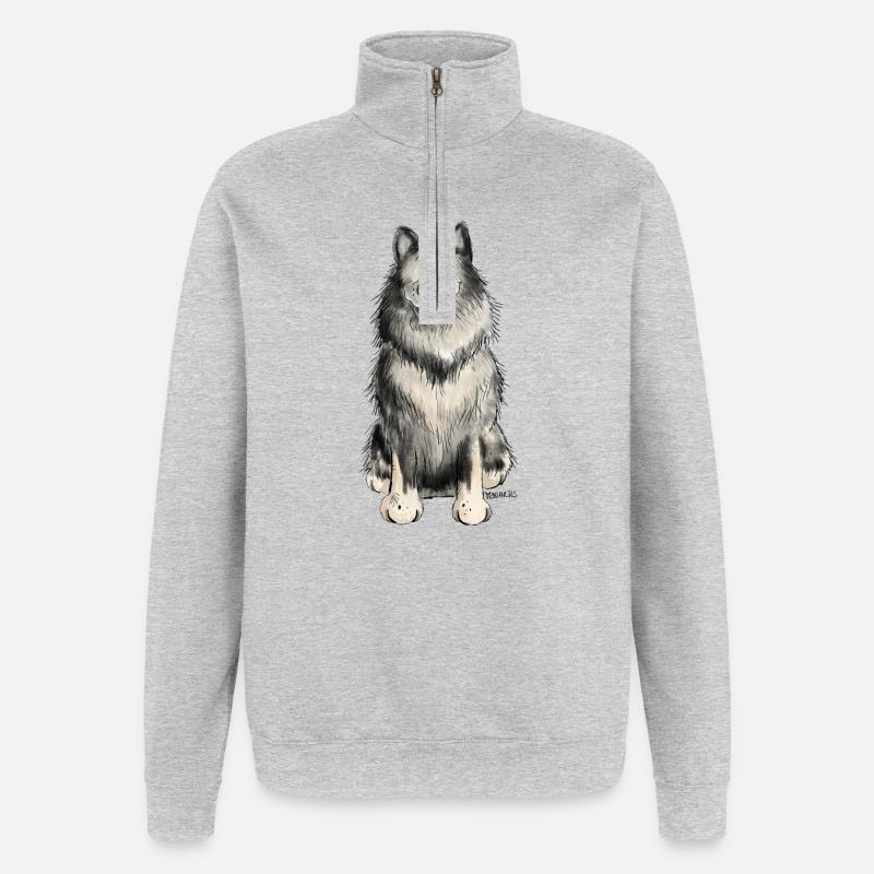 Glücklicher Wolfsspitz I Comic Hund Geschenk - Quarter-Zip-Sweatshirt - Grau meliert