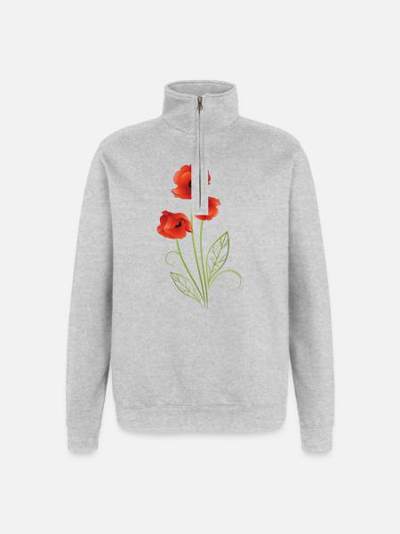 Rote Mohnblumen Mohn Sommer - Quarter-Zip-Sweatshirt - Grau meliert