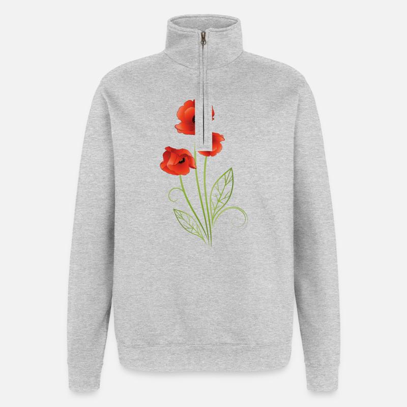 Rote Mohnblumen Mohn Sommer - Quarter-Zip-Sweatshirt - Grau meliert