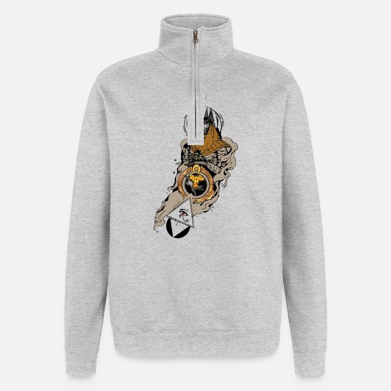 Superbe design égyptien, anubis à l’œil - Sweat à zip 1/4 - gris chiné