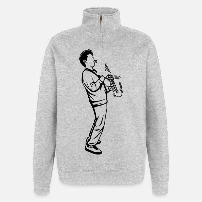 Saxophon Junge - Quarter-Zip-Sweatshirt - Grau meliert