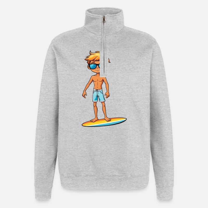 Cooler junger Surfer Dude Boy - Quarter-Zip-Sweatshirt - Grau meliert