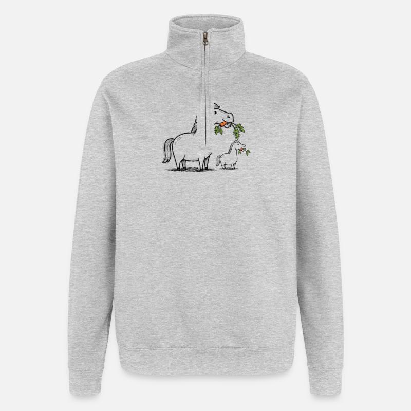Lachendes Pferd - Quarter-Zip-Sweatshirt - Grau meliert