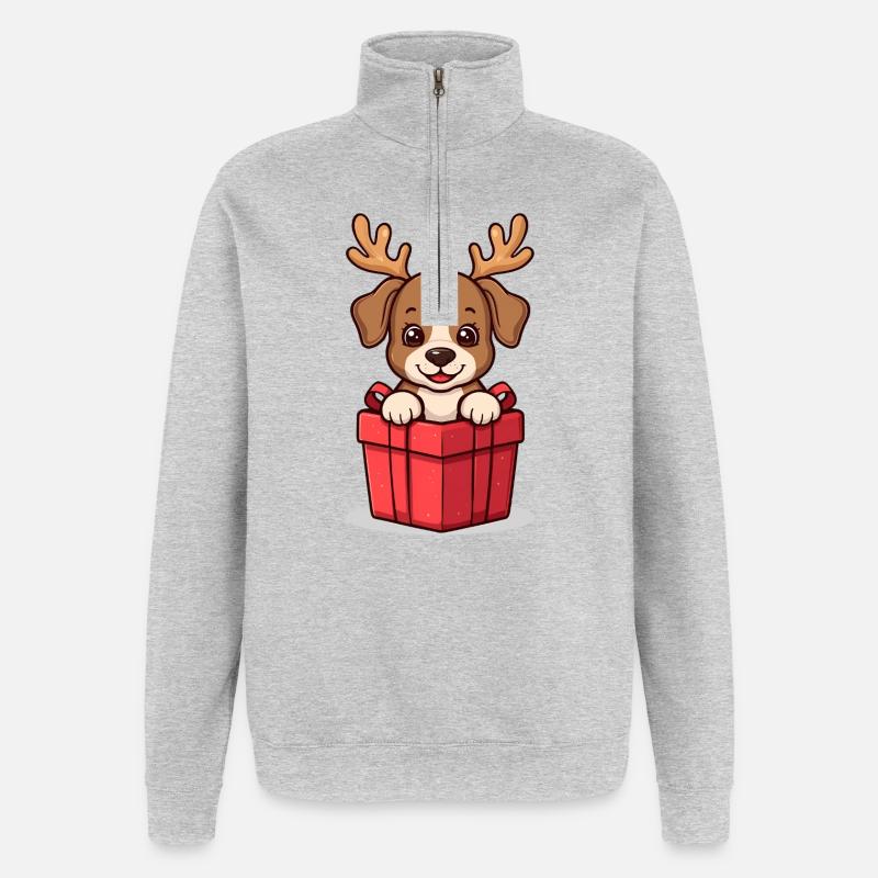 Surprise Pup – Dog in Christmas Gift - Quarter-Zip Sweatshirt - heather grey