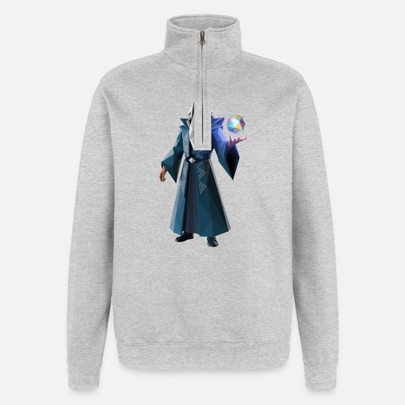 Wise Wizard - Cooles Low-Poly-Logo - Quarter-Zip-Sweatshirt - Grau meliert