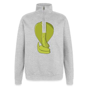 Cobra vert citron vibrant - Sweat à zip 1/4 - gris chiné - Devant - AI Model Female 172 light (172cm) & AI Model Male 178 dark (178cm)