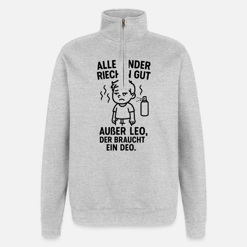leo braucht deo spruch - Quarter-Zip-Sweatshirt - Grau meliert