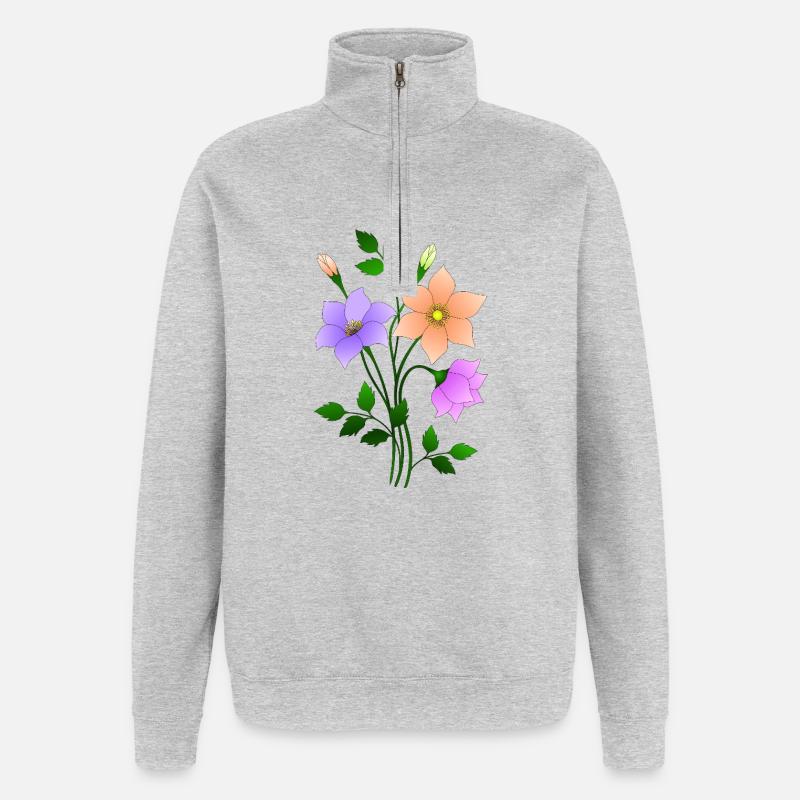 Fleur - Sweat à zip 1/4 - gris chiné