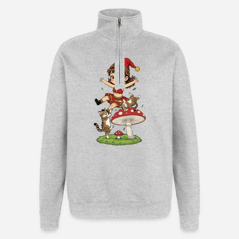 Leprechaun-Mädchen fällt vom Pilz - Quarter-Zip-Sweatshirt - Grau meliert