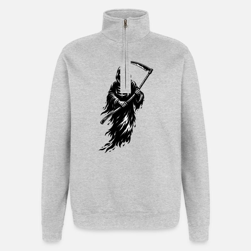 Düsterer Sensenmann Skull im Dark Style  - Quarter-Zip-Sweatshirt - Grau meliert
