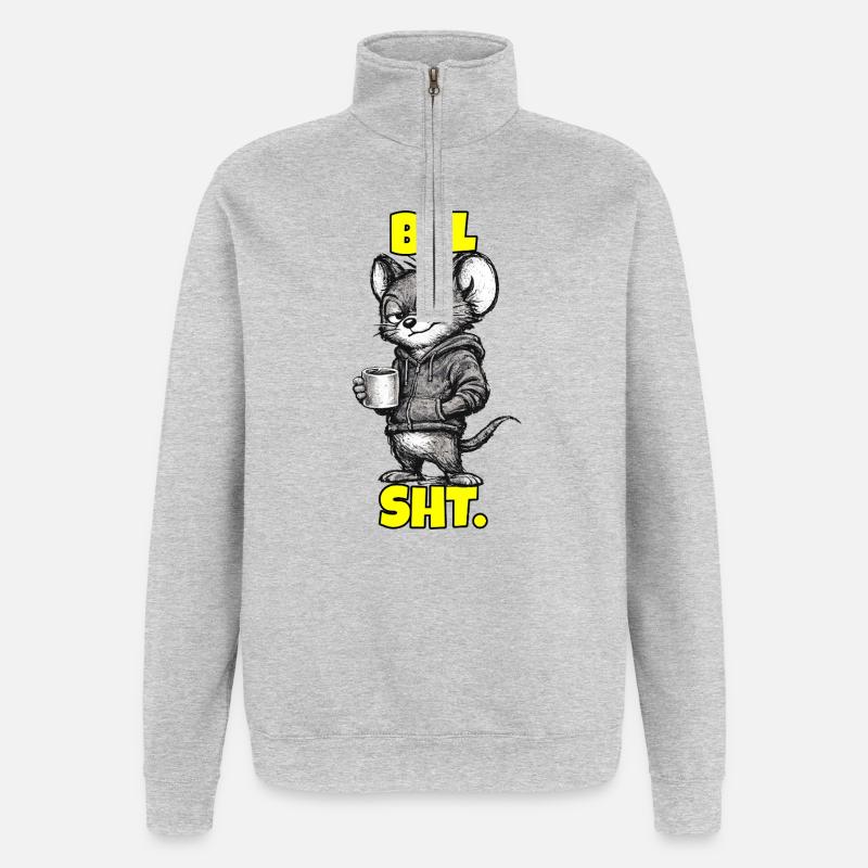 BLL SHT. – Maus mit Kaffee (Sarkasmus) - Quarter-Zip-Sweatshirt - Grau meliert