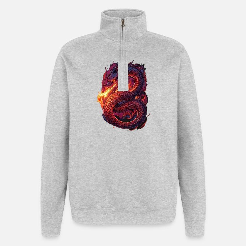 Feuriger Drachensturm - Quarter-Zip-Sweatshirt - Grau meliert