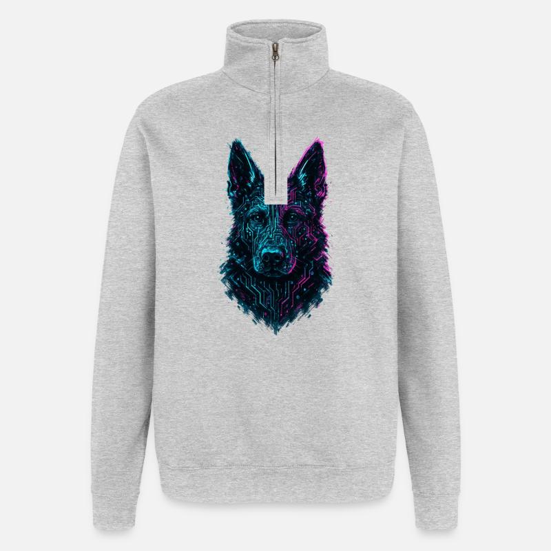Design Berger Allemand Cyber Tech Néon - Sweat à zip 1/4 - gris chiné