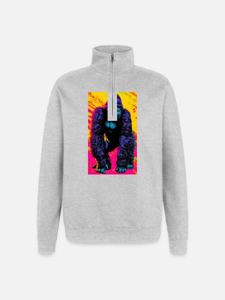 gorille - Sweat à zip 1/4 - gris chiné