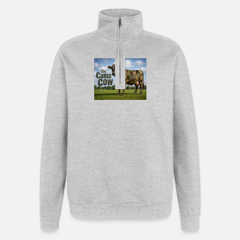 Tarnkuh auf der Wiese - Quarter-Zip-Sweatshirt - Grau meliert
