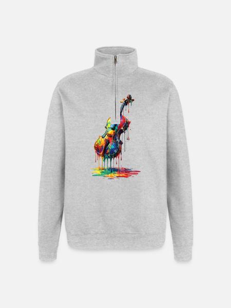 Violin med dryppende maling - Sweatshirt med 1/4 lynlås - grå meleret
