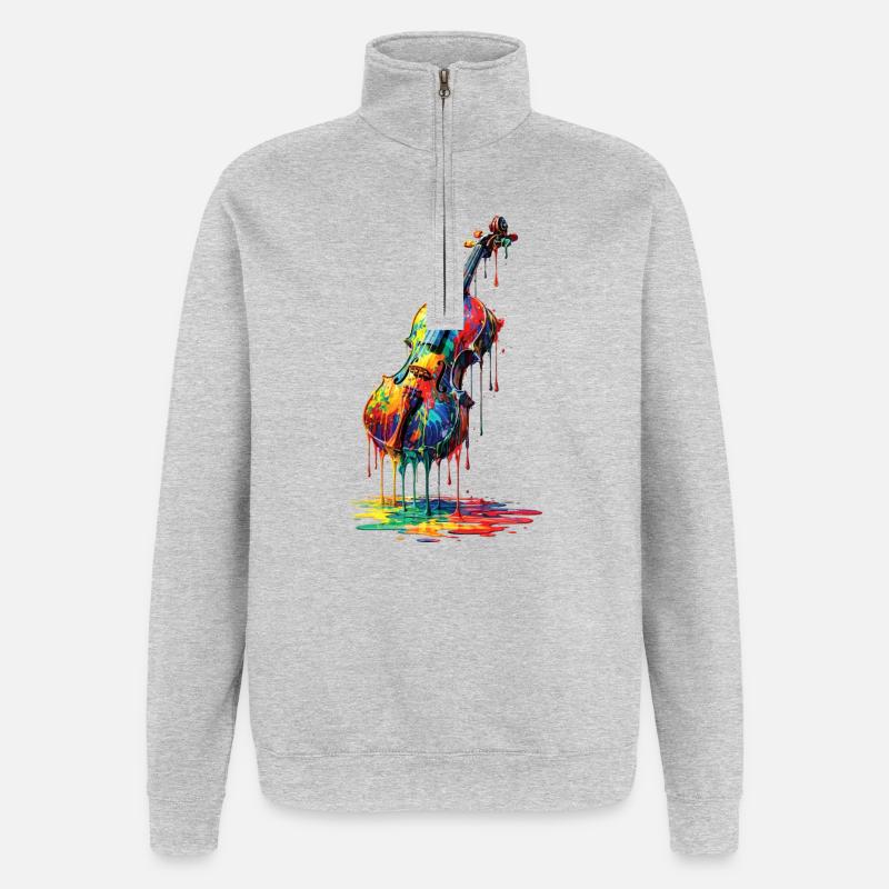 Geige mit tropfender Farbe - Quarter-Zip-Sweatshirt - Grau meliert