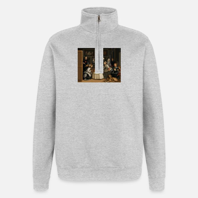 Pixelated Las Meninas - Quarter-Zip Sweatshirt - heather grey