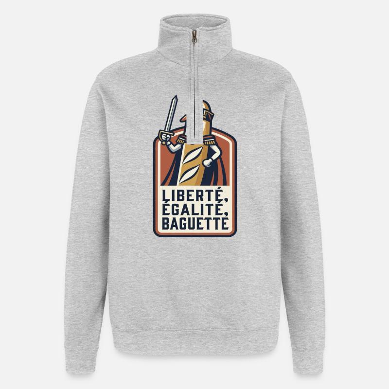 La baguette patriote 🇫🇷 - Sweat à zip 1/4 - gris chiné