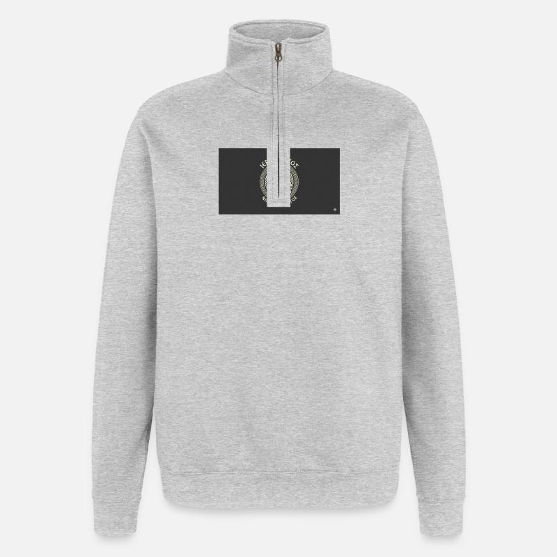 Schädel im Lorbeer Kreismuster - Quarter-Zip-Sweatshirt - Grau meliert