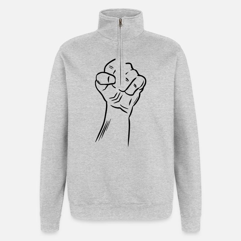 Poing / Poing levé / Révolution / Défi - Sweat à zip 1/4 - gris chiné
