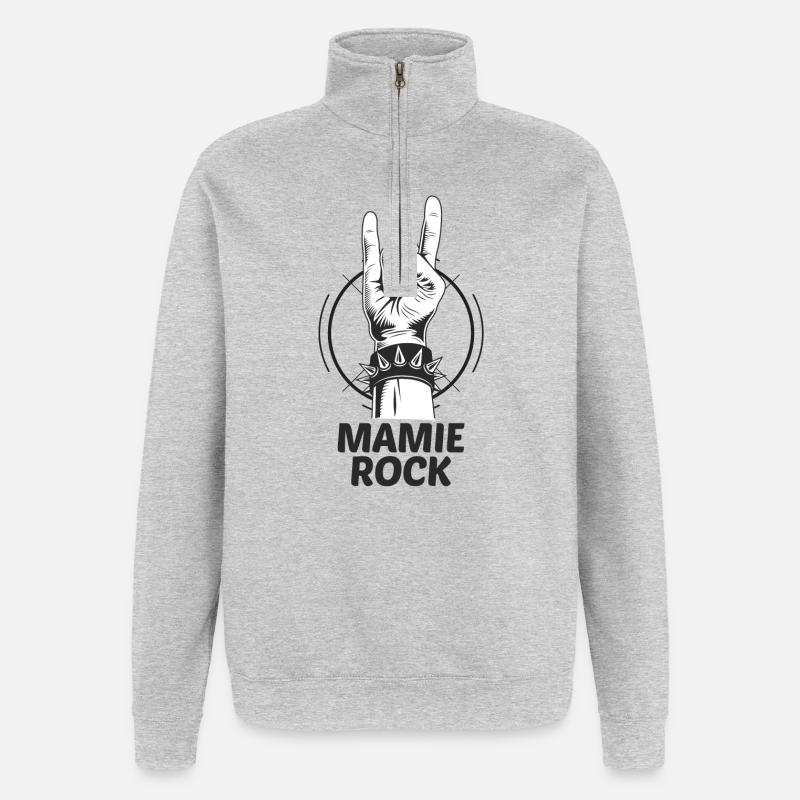 Mamie rock - Sweat à zip 1/4 - gris chiné