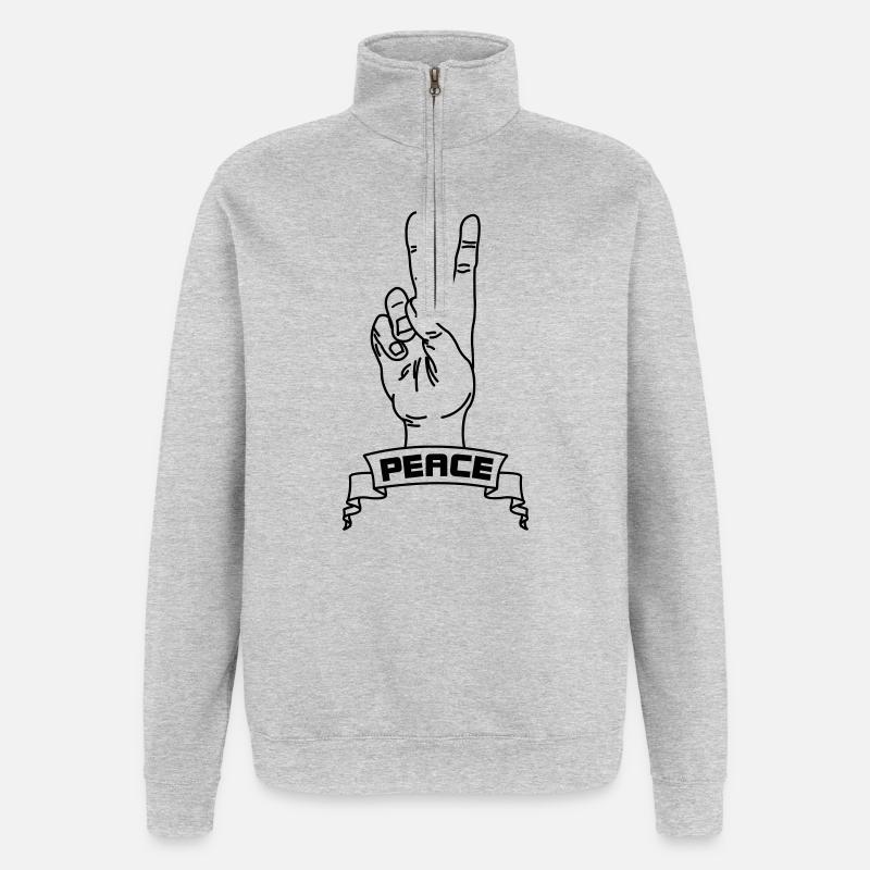 Handgesten Frieden mit Friedenstext - Quarter-Zip-Sweatshirt - Grau meliert