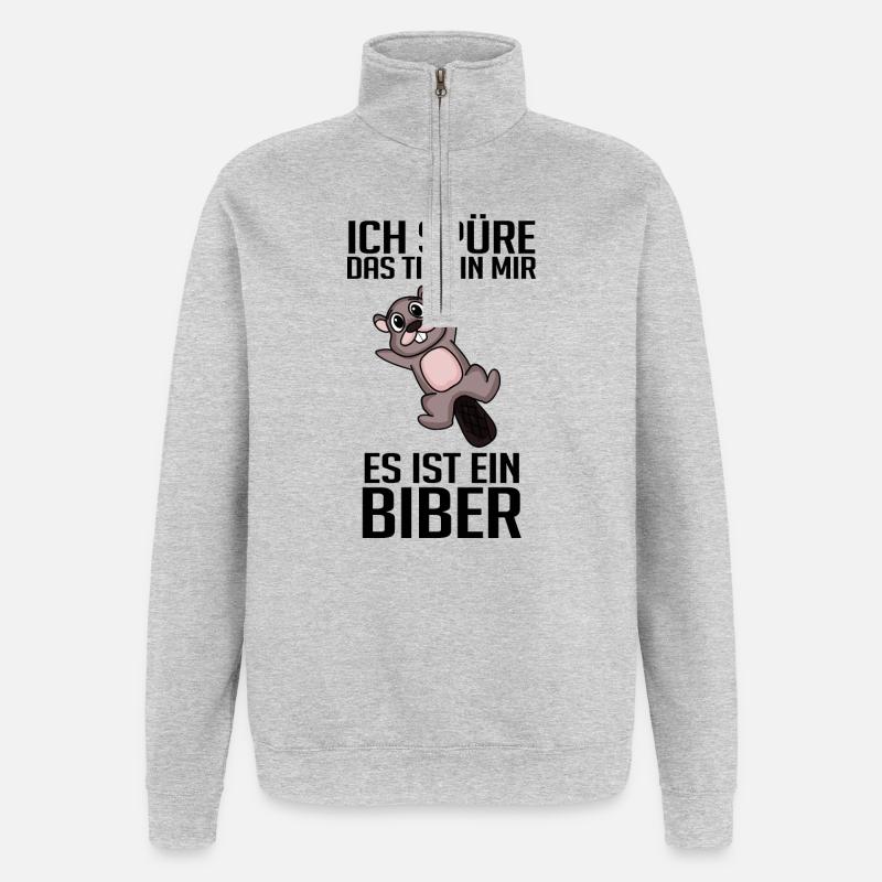 Biber Nagetier Zoo Geschenk - Quarter-Zip-Sweatshirt - Grau meliert