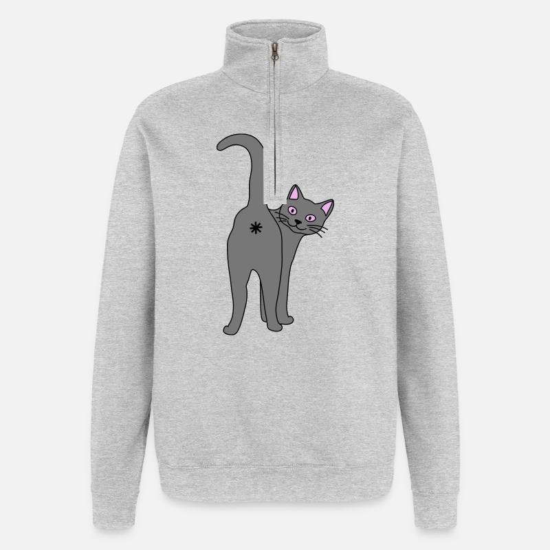 Freche Katze - Quarter-Zip-Sweatshirt - Grau meliert