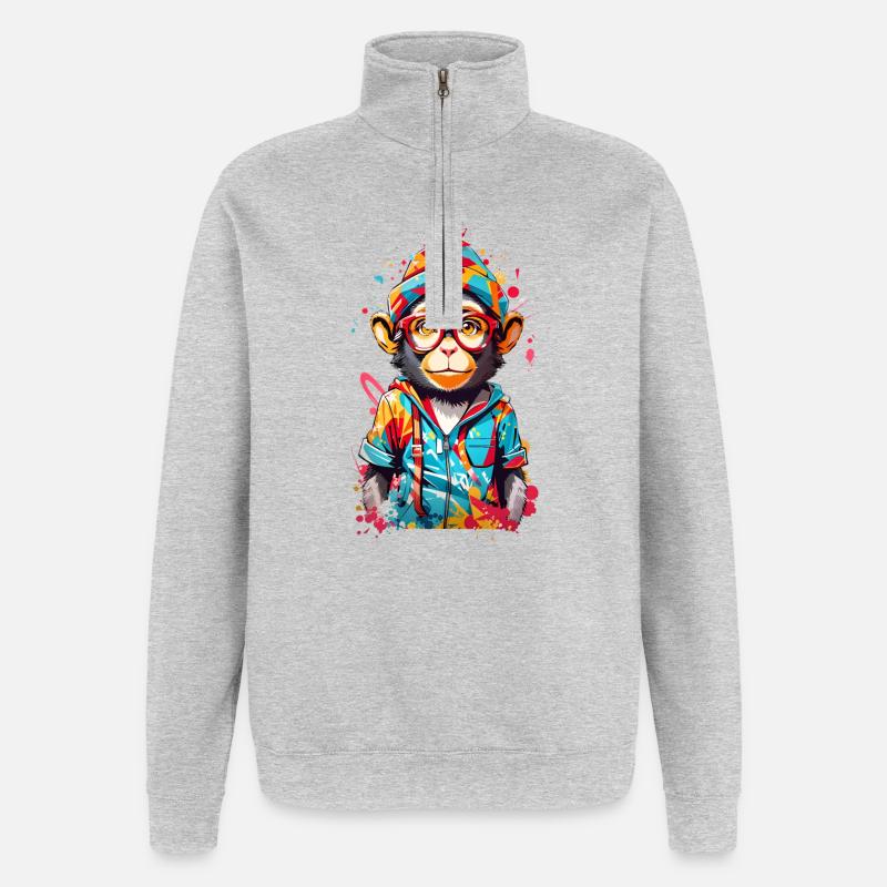 Singe cool - Sweat à zip 1/4 - gris chiné